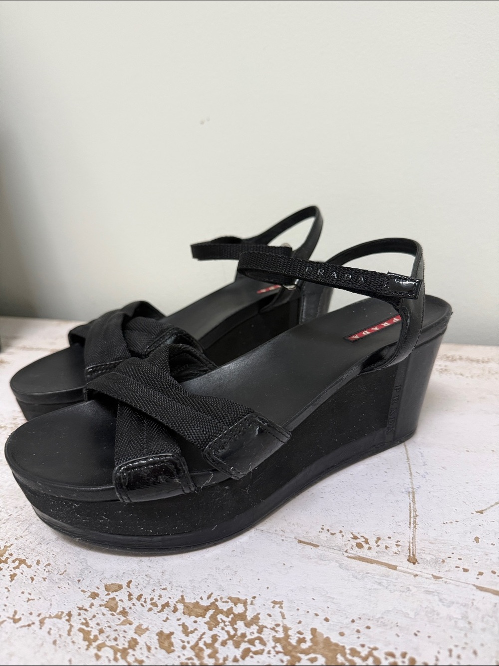 Prada Black Cross-Strap Slingback Sandals - Picture 2 of 2